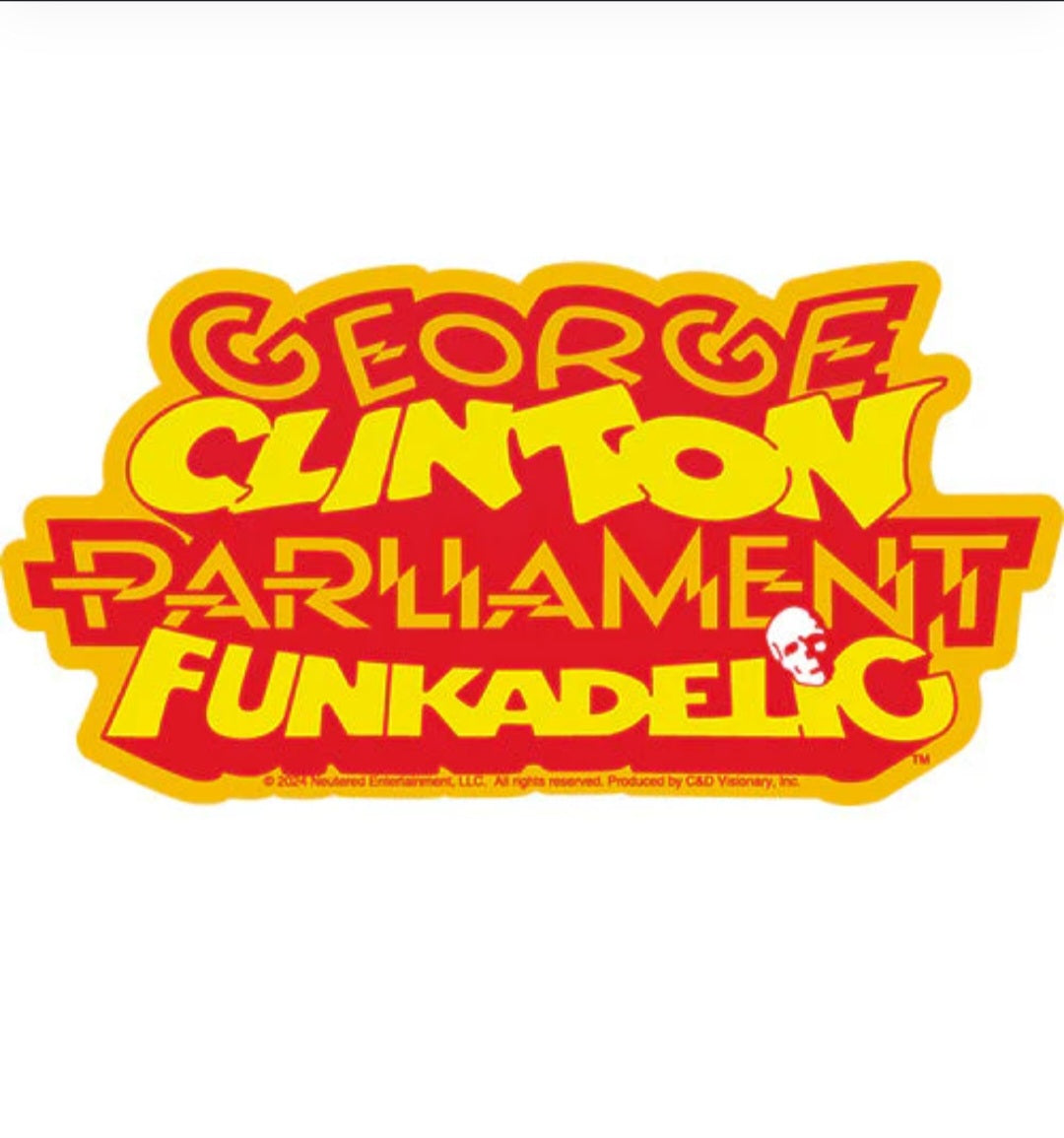 Colorful band sticker with red and yellow lettering: George Clinton Parliament Funkadelic