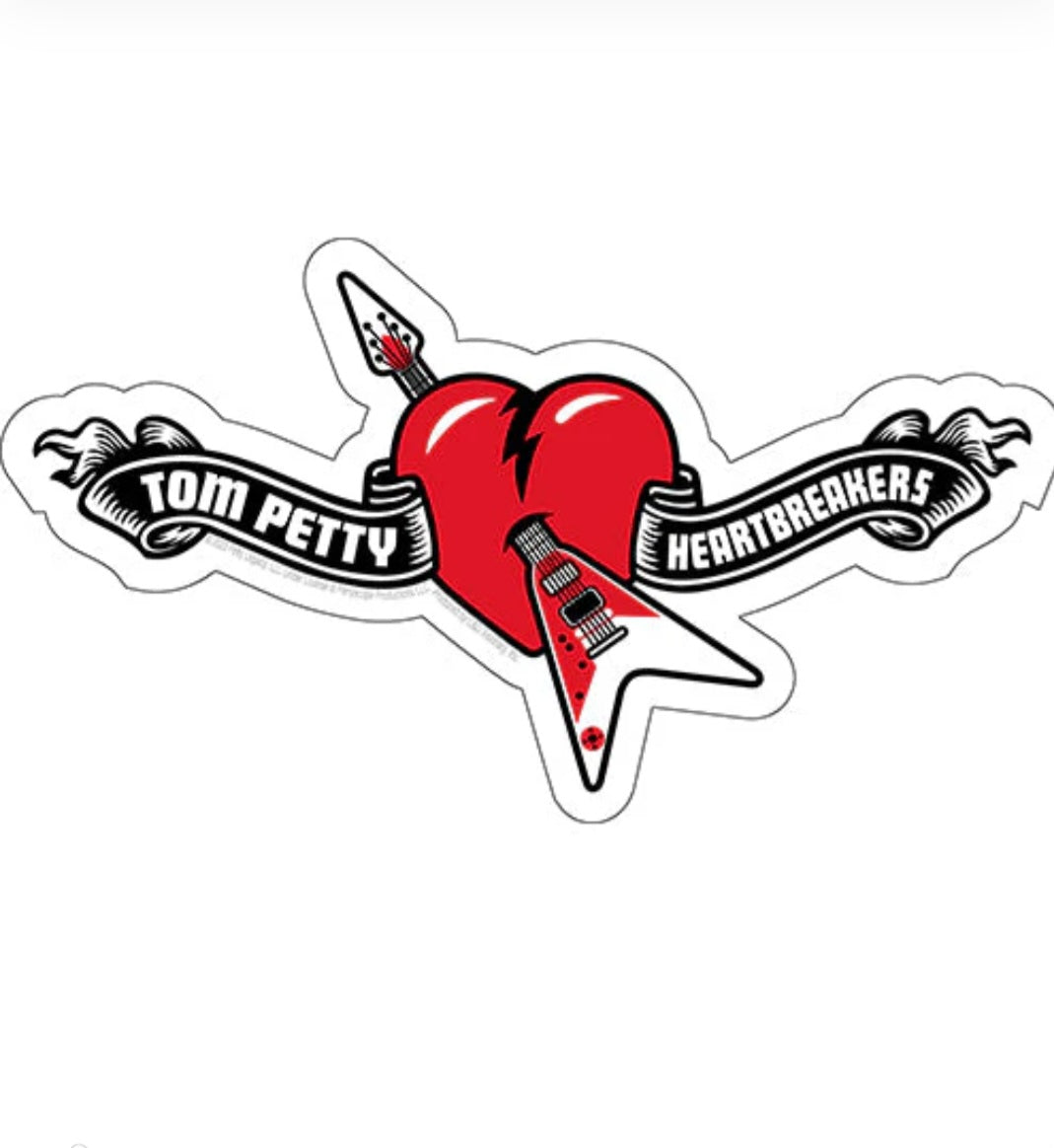 Tom Petty and the Heartbreakers band sticker with red guitar-heart and winged text