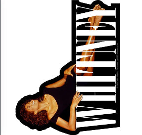 Music band sticker with stylized singer portrait and bold white striped lettering