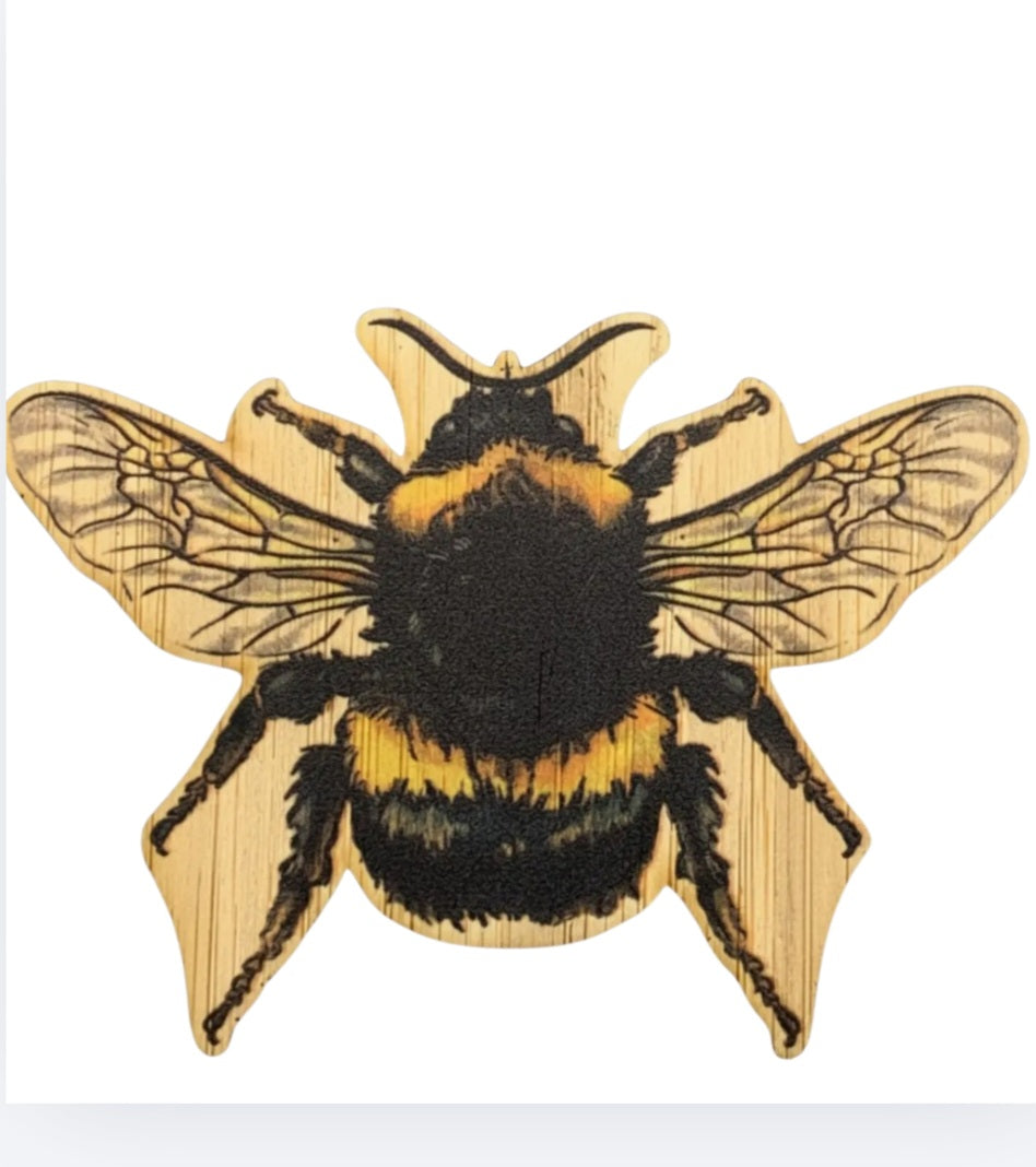 Bumblebee bamboo sticker showing a black and yellow bee with outstretched wings