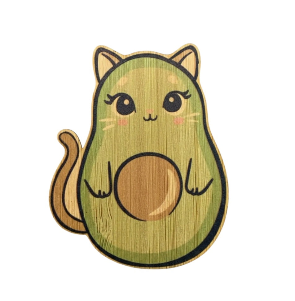 Avocado cat bamboo sticker showing a green cat face