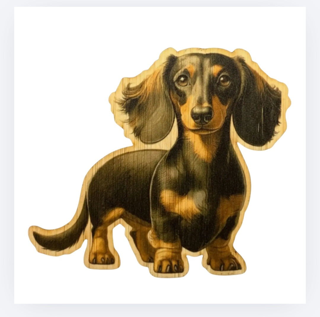 Bamboo dachshund sticker with illustrated long-bodied brown dog