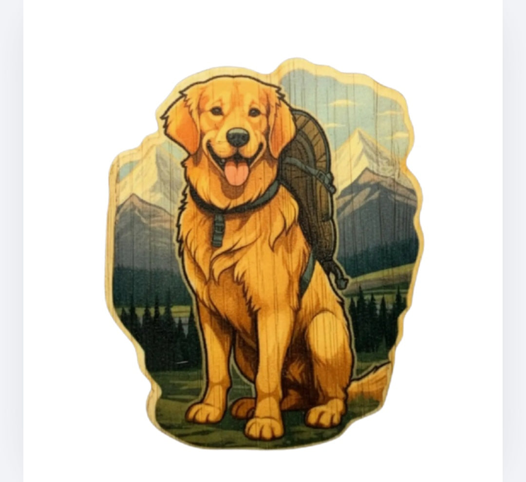 Golden retriever dog sticker illustration with collar and lead