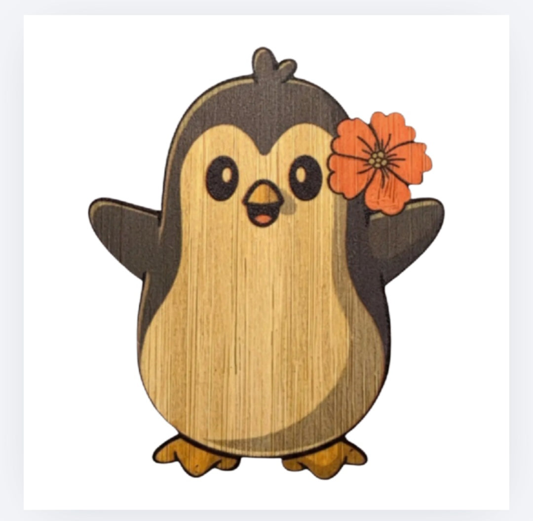 Bamboo penguin sticker with orange flower and cute face