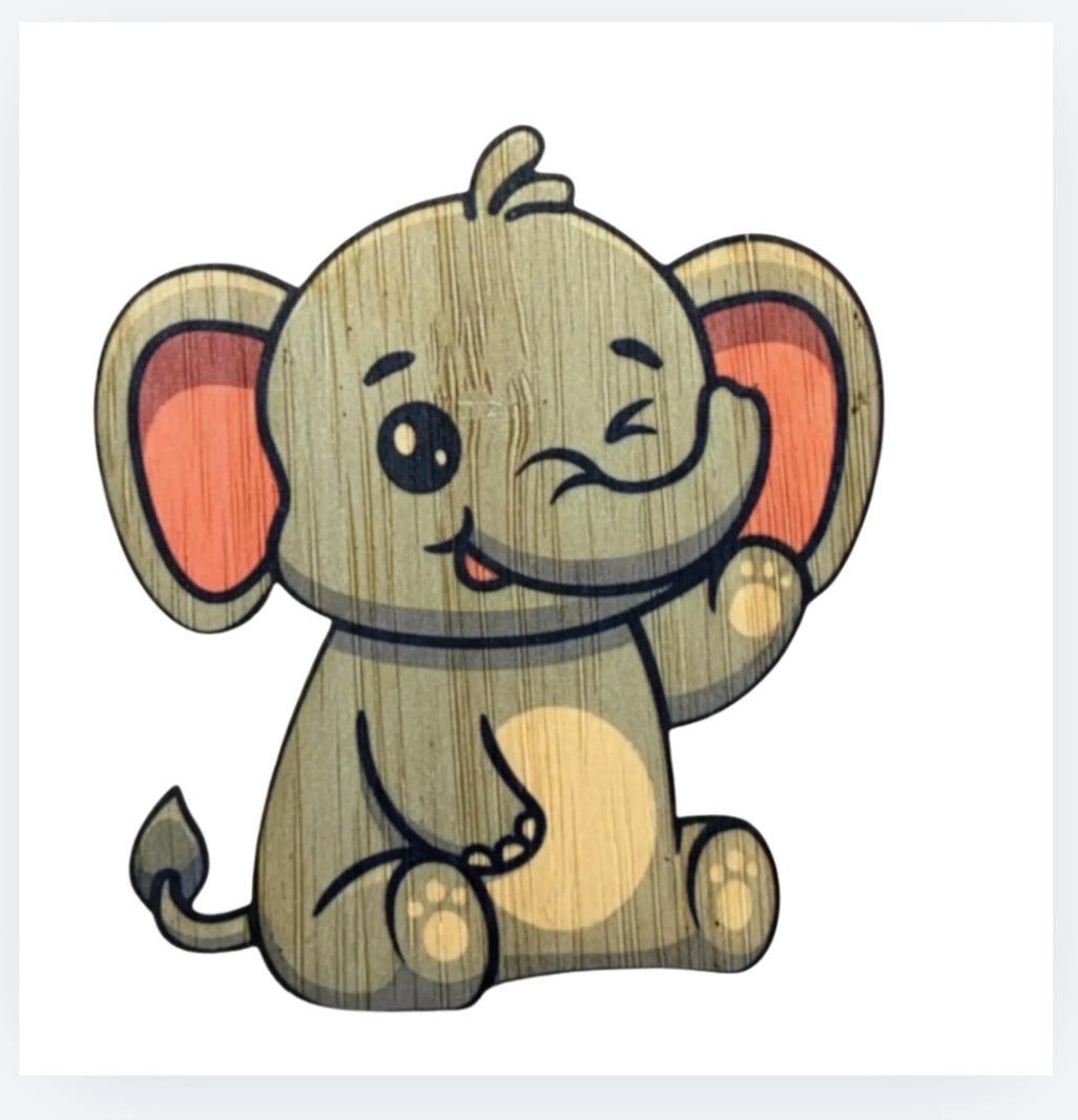 Bamboo baby elephant sticker with smiling face and trunk raised