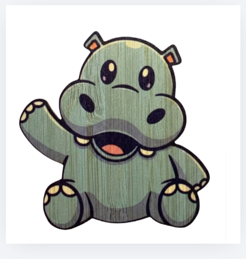 Bamboo hippo sticker with cute light green baby hippo face and paws