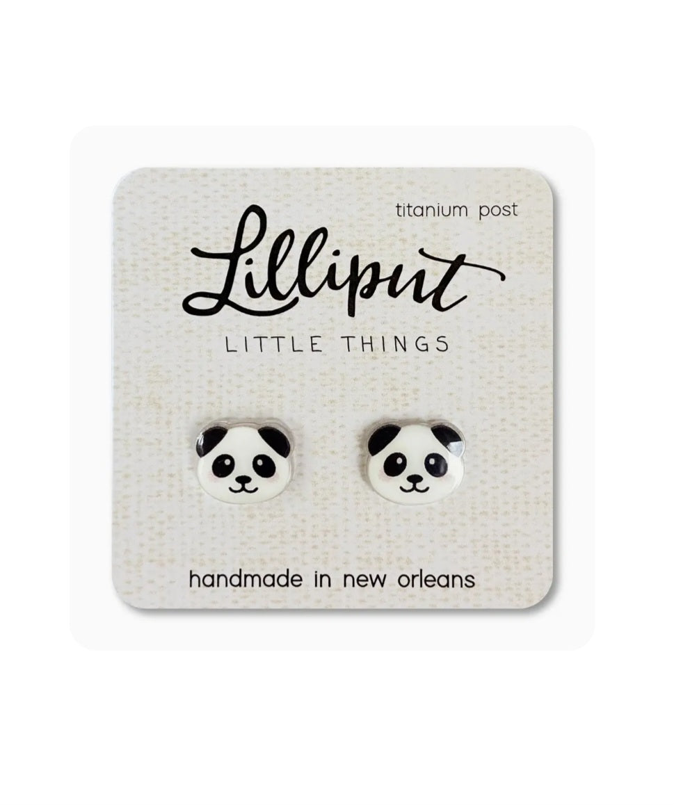 Panda bear stud earrings with titanium posts