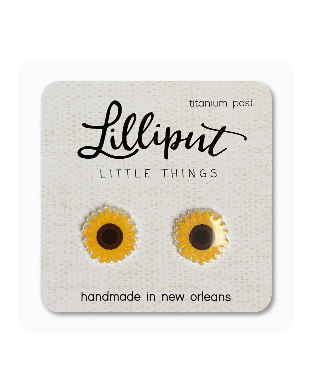 Sunflower stud earrings with yellow petals and dark centers, titanium posts.