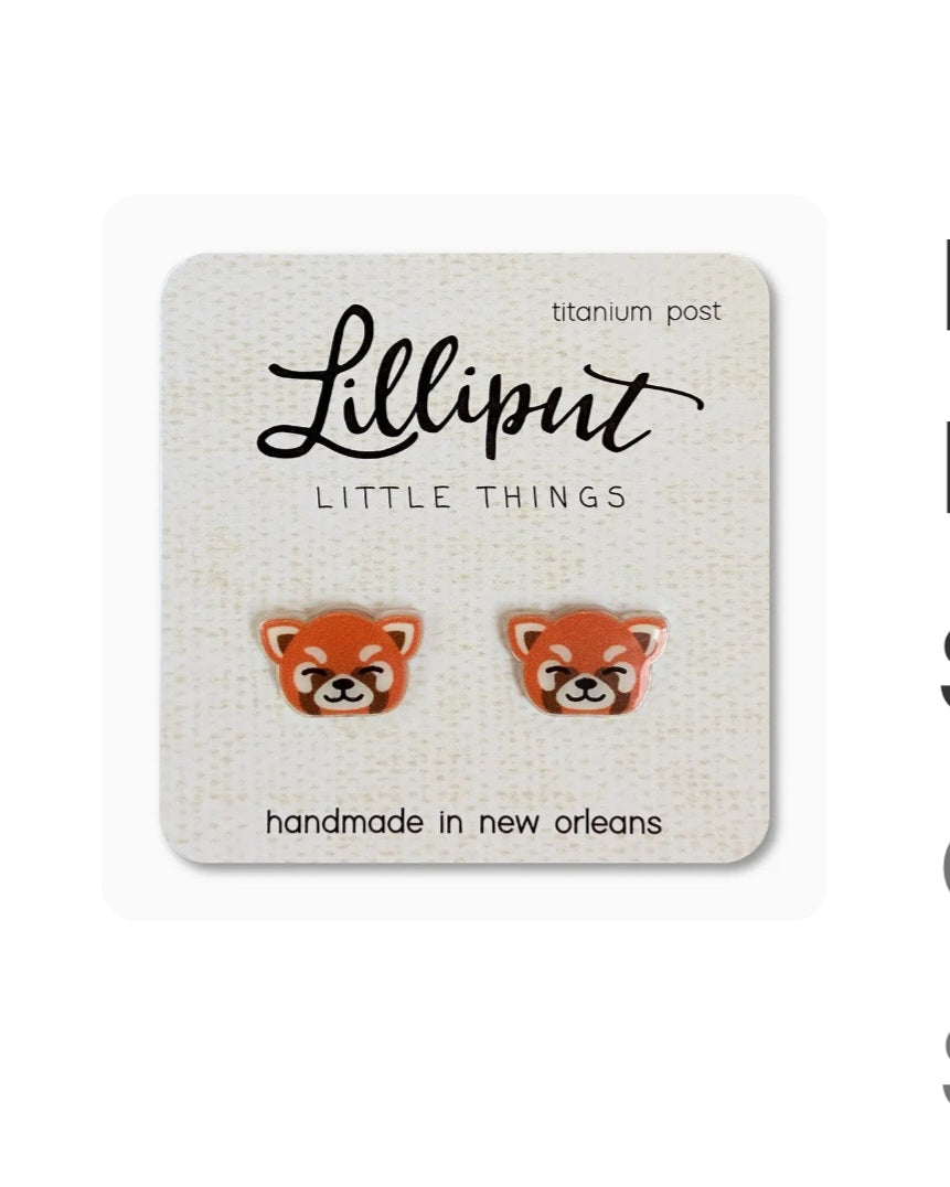Fox Lilliput earrings with small orange fox face studs, titanium posts