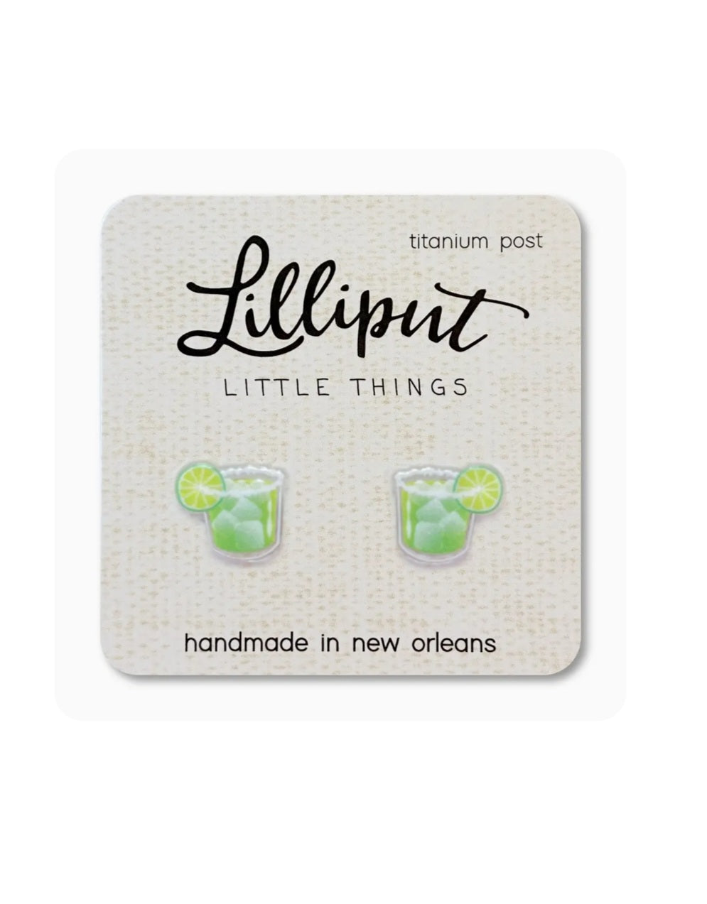Lime margarita-style stud earrings, small glass shape, titanium posts