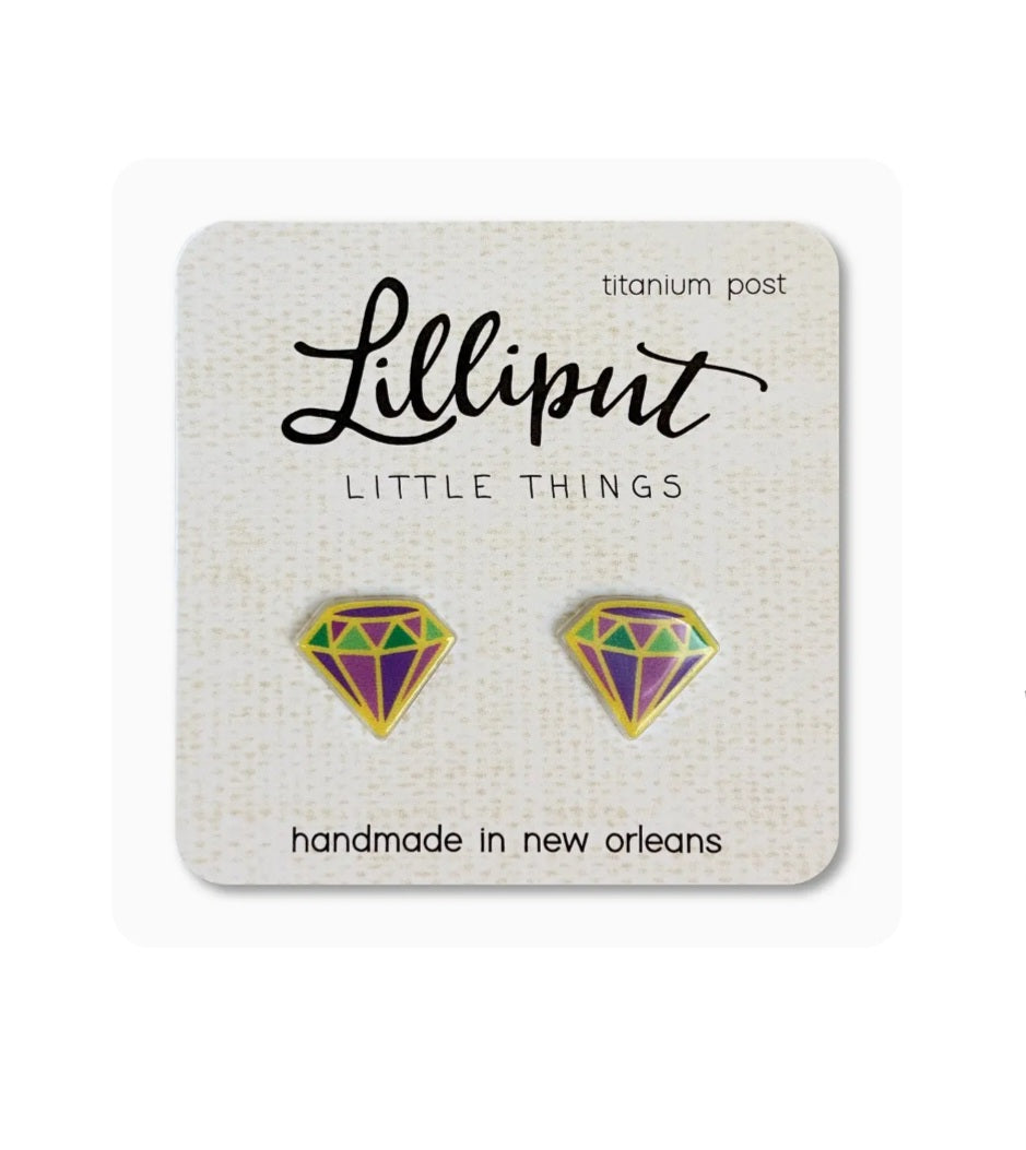 Lilliput diamond stud earrings with multicolor enamel, titanium posts