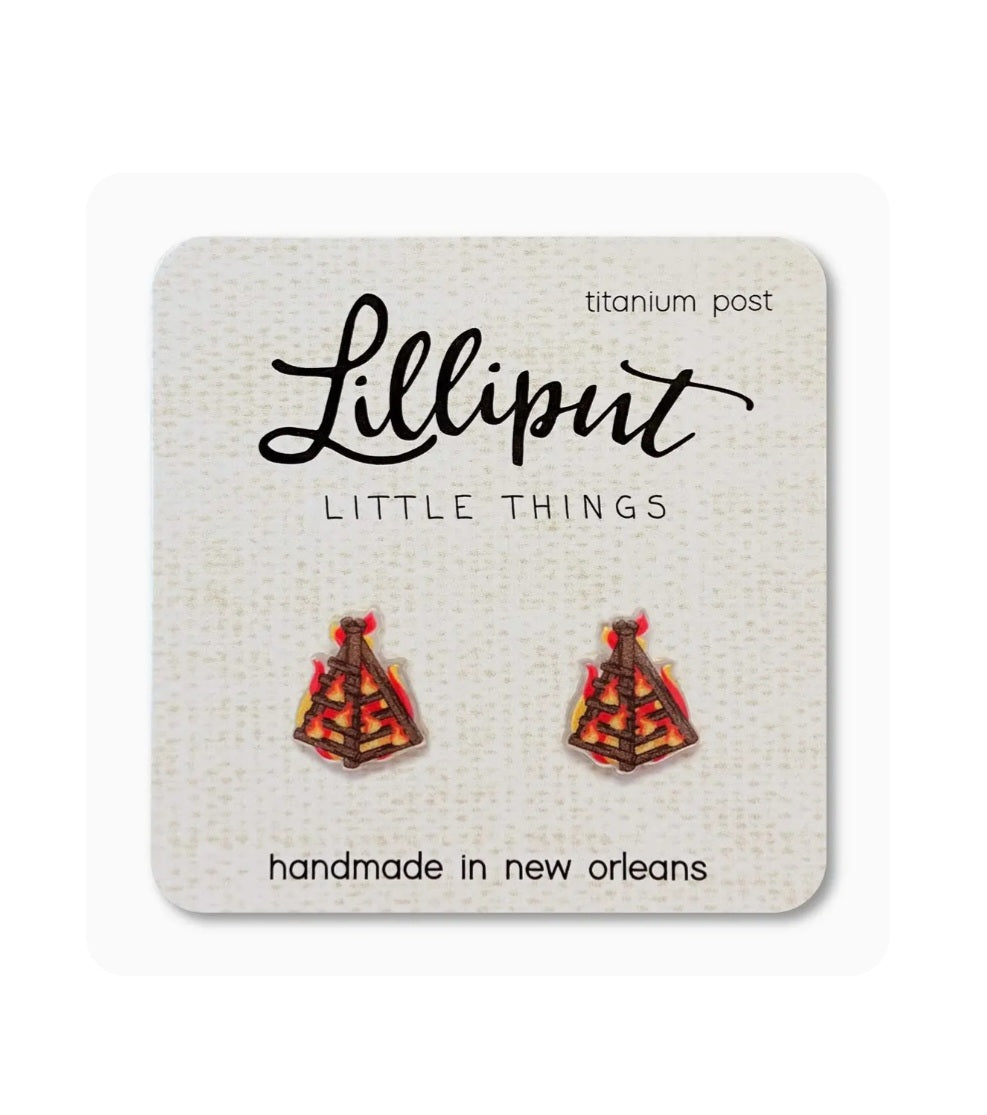 Lilliput campfire stud earrings with red enamel, titanium posts