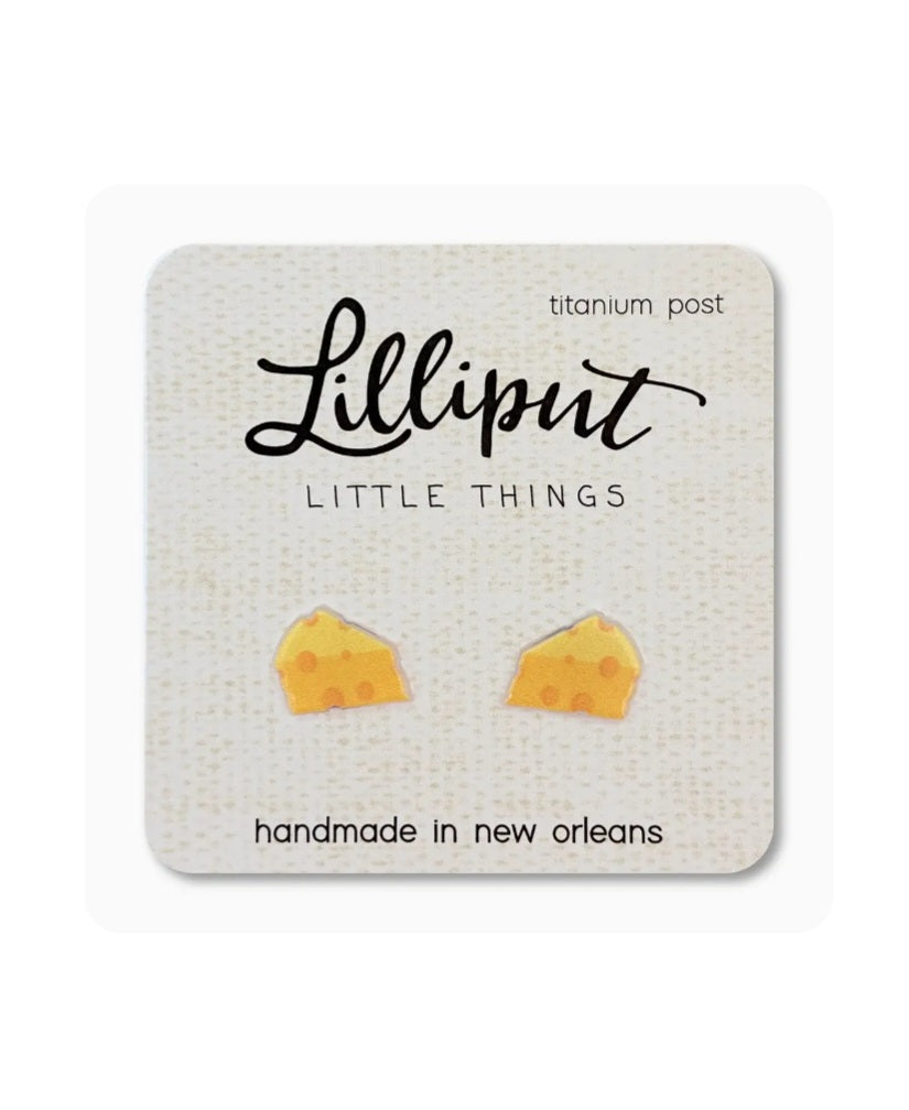 Lilliput tiny cheese stud earrings with titanium posts, yellow