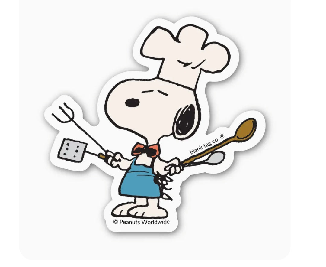 Chef Snoopy waterproof sticker with chef hat and blue apron illustration