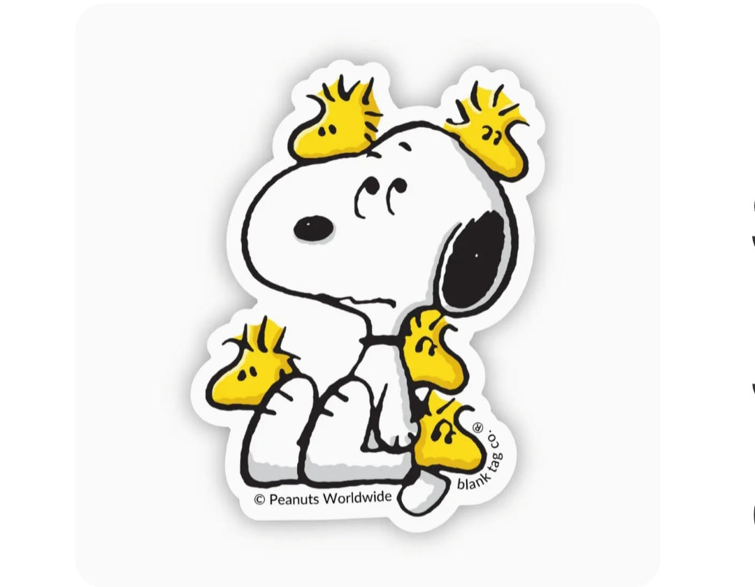 Waterproof Snoopy Peanuts sticker, Snoopy with paws up and worried face, die-cut