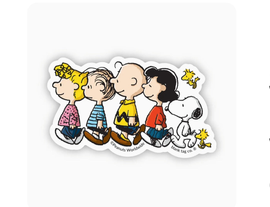 Peanuts Gang waterproof sticker with cartoon characters including Snoopy and friends