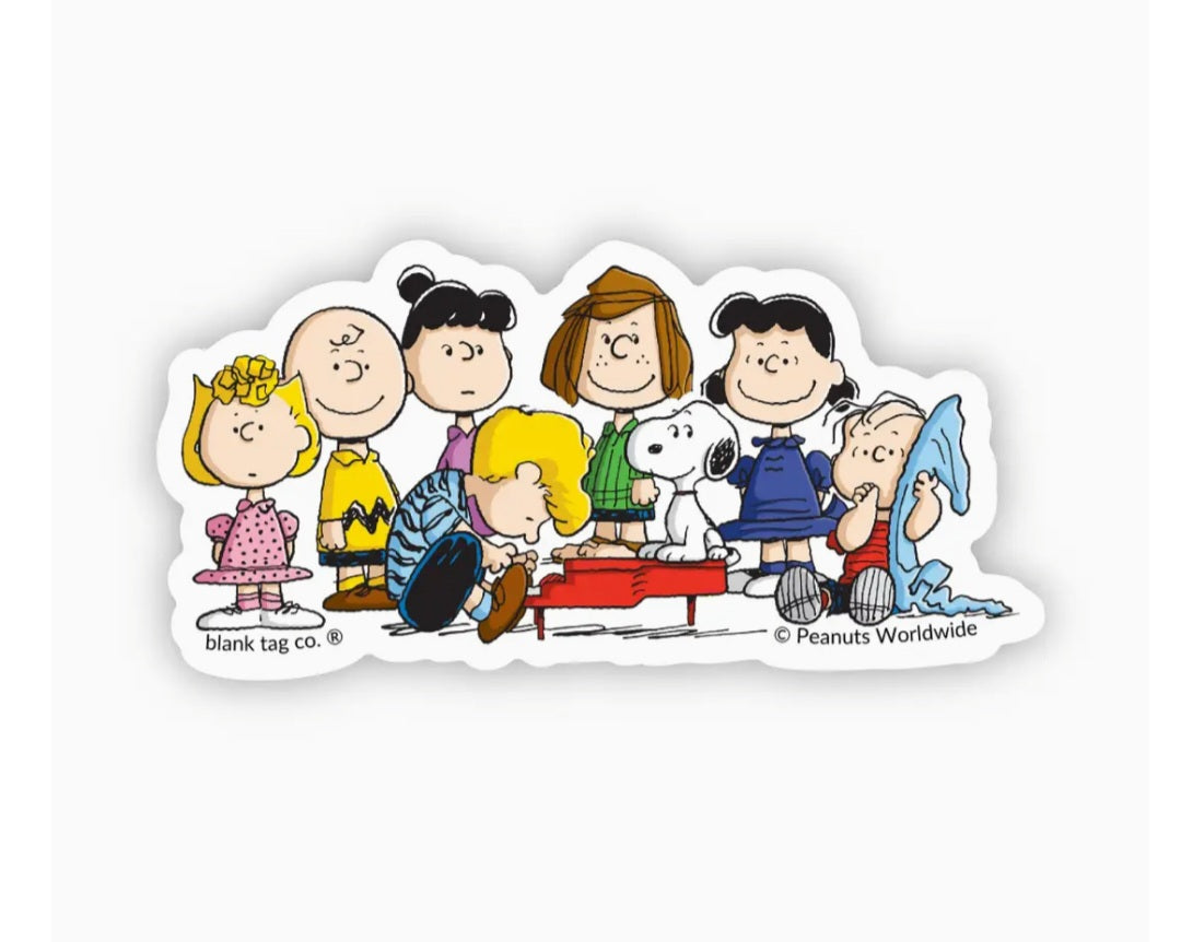Waterproof cartoon sticker of Peanuts characters around a piano and dog