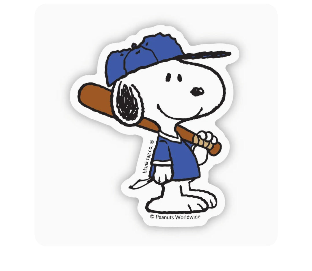 Peanuts Snoopy baseball waterproof sticker in blue uniform