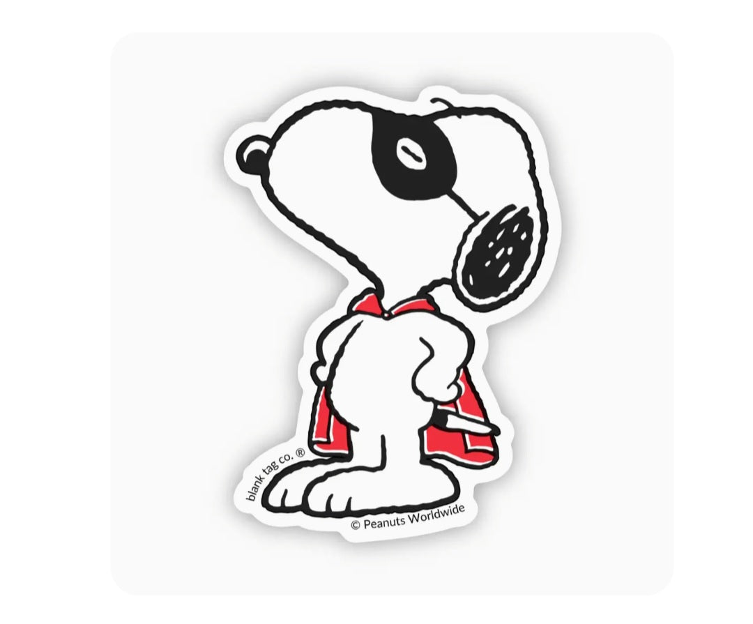Waterproof Snoopy Peanuts sticker of Snoopy in red boots and collar, cartoon outline