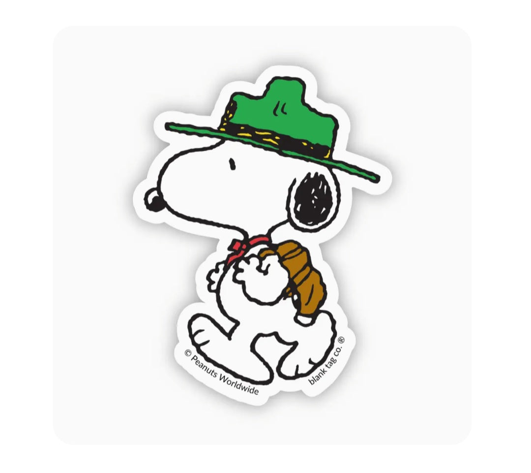 Waterproof Snoopy scout sticker with green hat and scout scarf