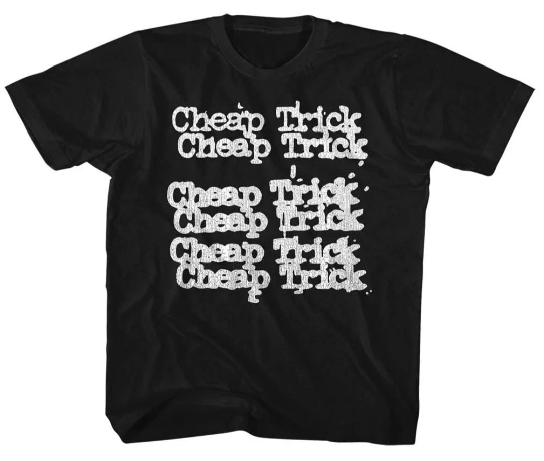 Toddler black T-shirt with 'Cheap Trick' logo graphic across chest