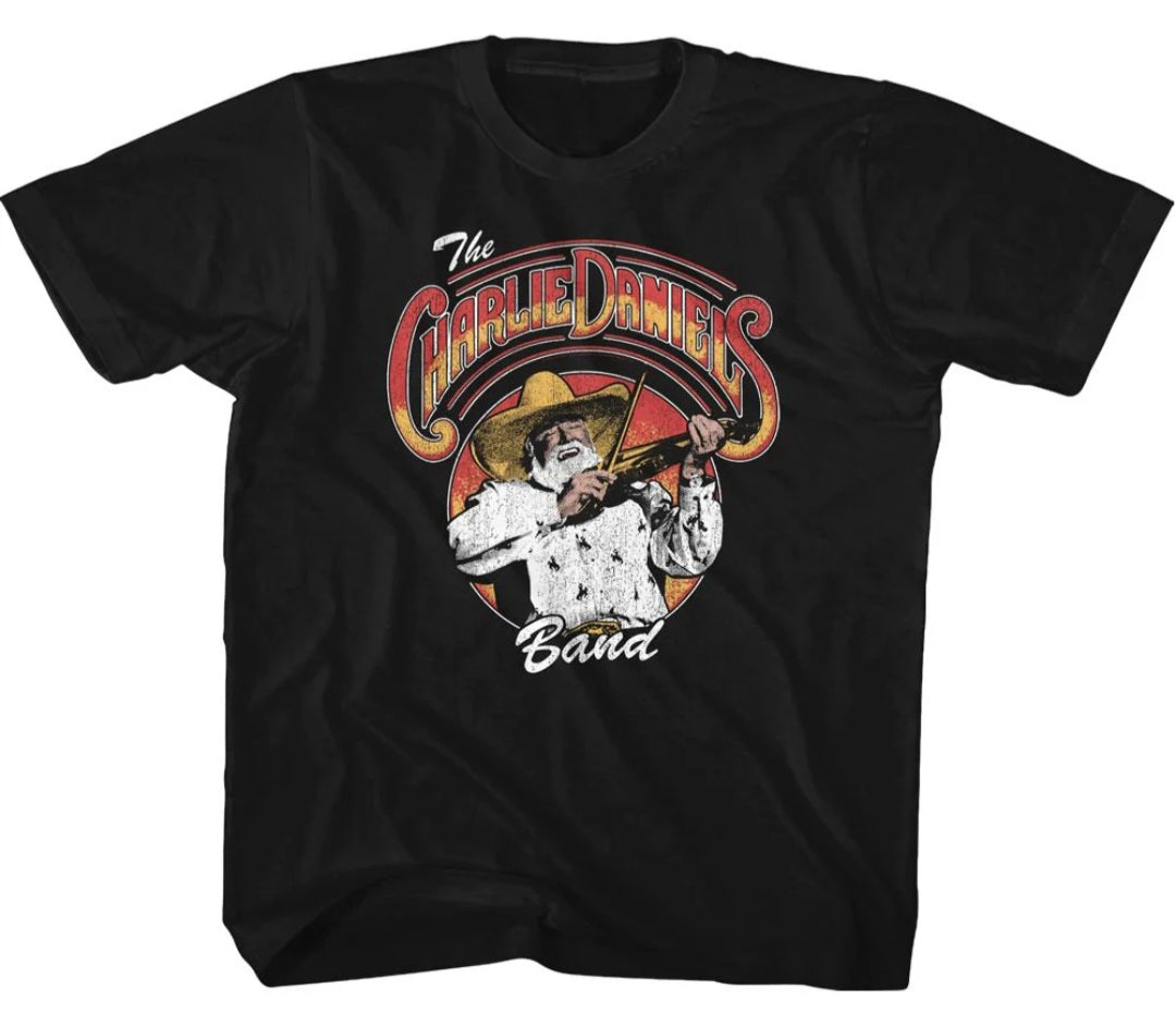 Toddler black graphic band T-shirt with round logo print