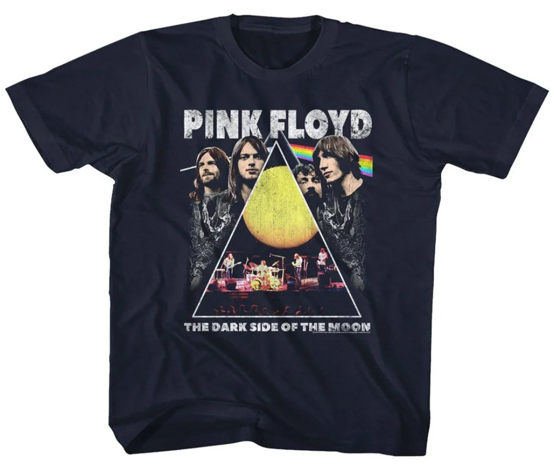 Toddler navy T-shirt with Pink Floyd Dark Side of the Moon graphic on front
