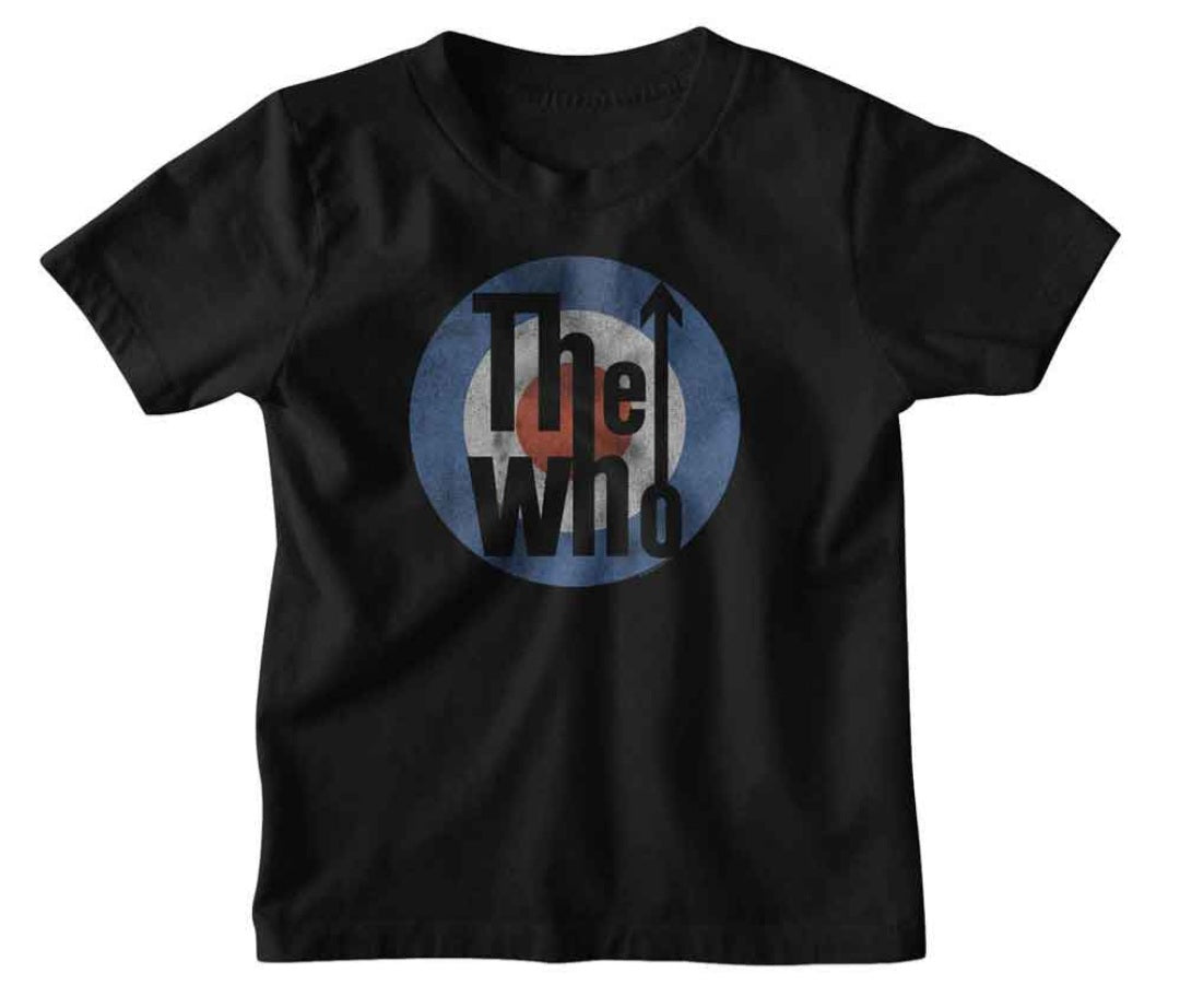 Toddler black T-shirt with circular 'The Who' logo graphic