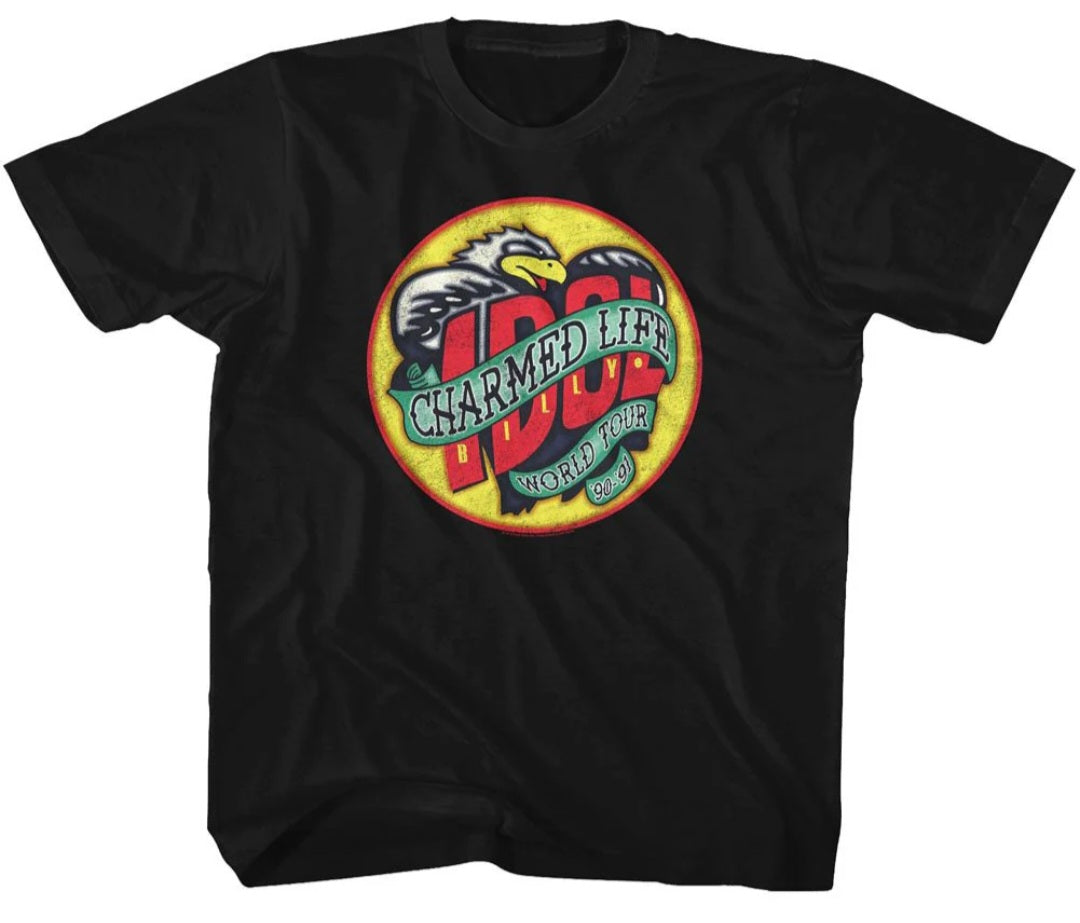 Toddler black T-shirt with round multicolor front graphic, crew neck