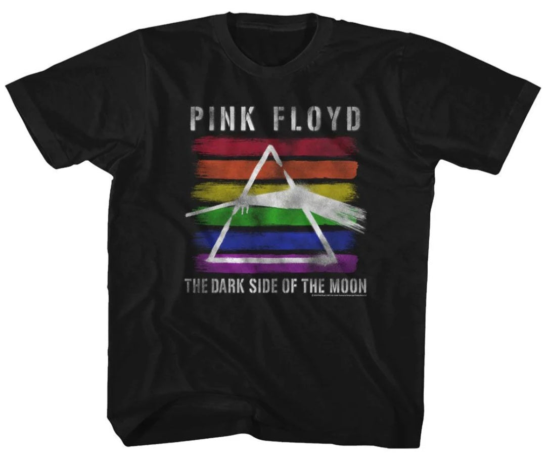 Toddler black T-shirt with Pink Floyd logo and Dark Side of the Moon triangle graphic