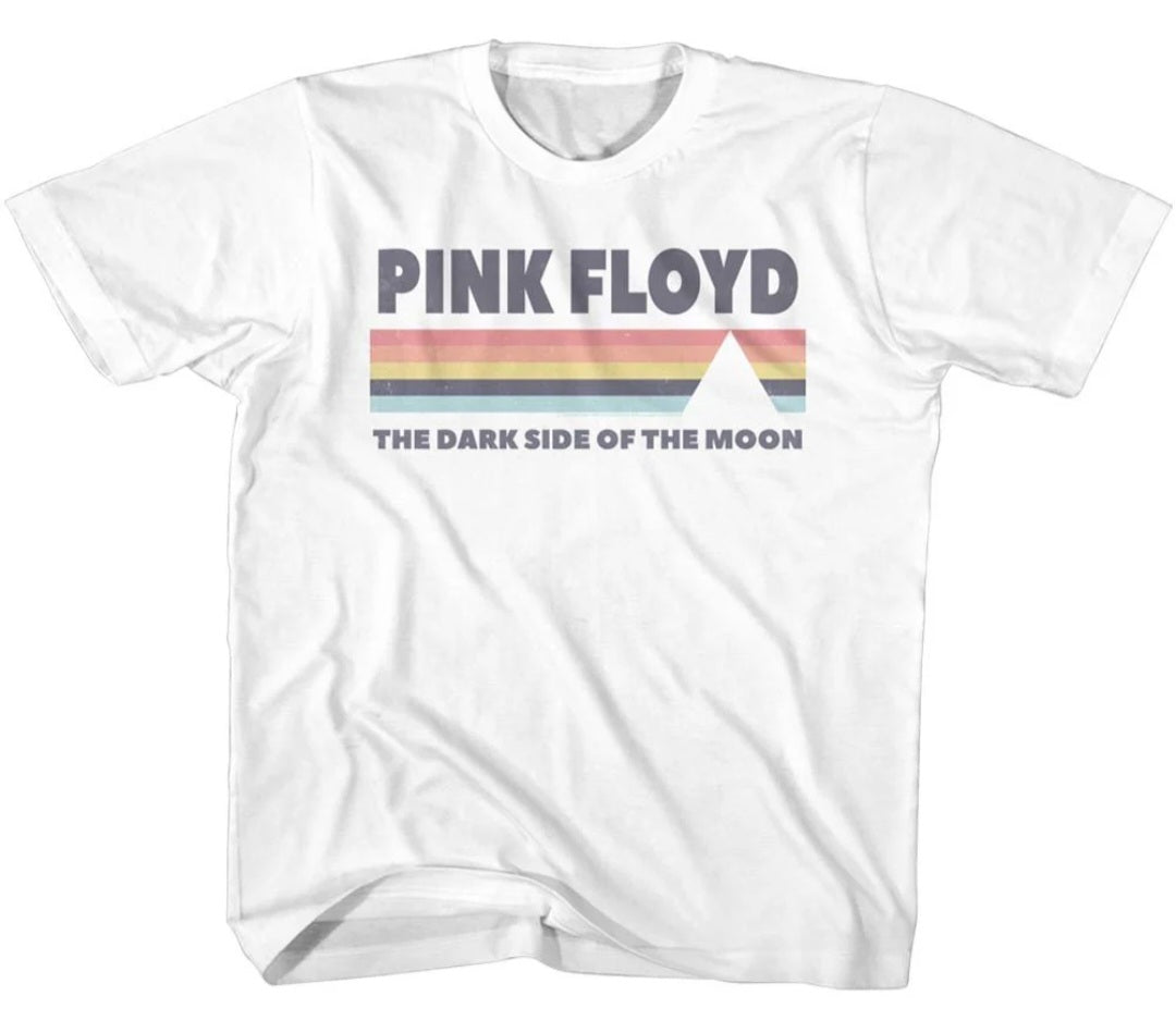Toddler white Pink Floyd T-shirt with front logo and "The Dark Side of the Moon" text