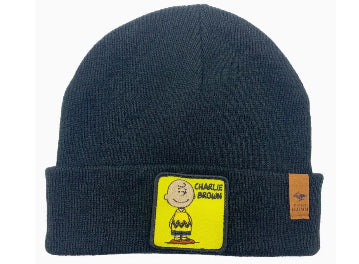 Dark blue Peanuts Charlie Brown beanie with yellow front character patch