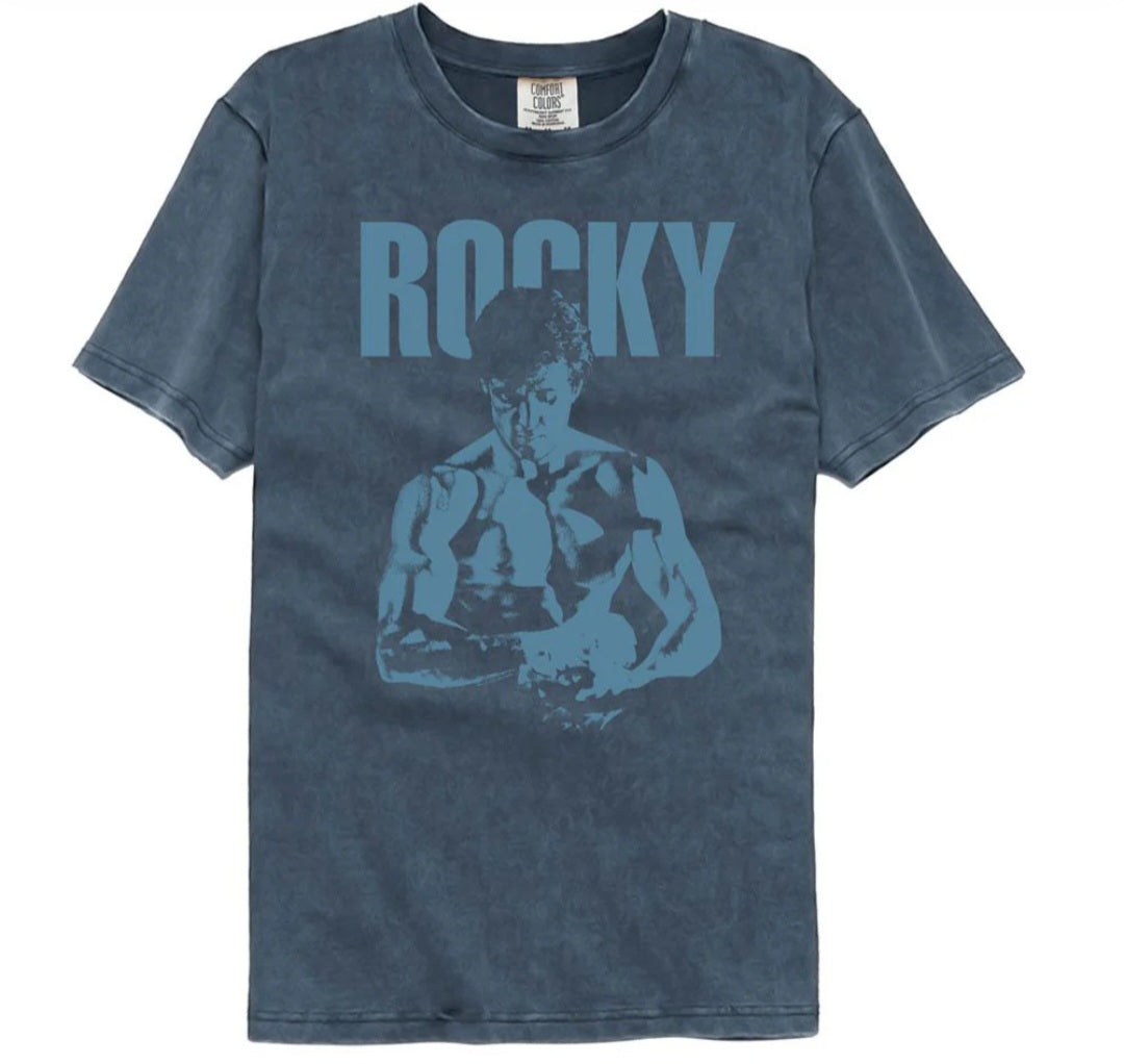 Dark blue graphic T-shirt with Rocky boxing character front print