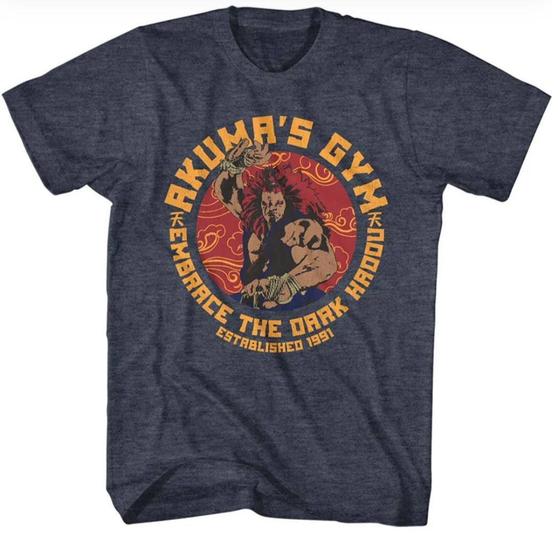 Gray heather crewneck T-shirt with large anime-style character graphic and text