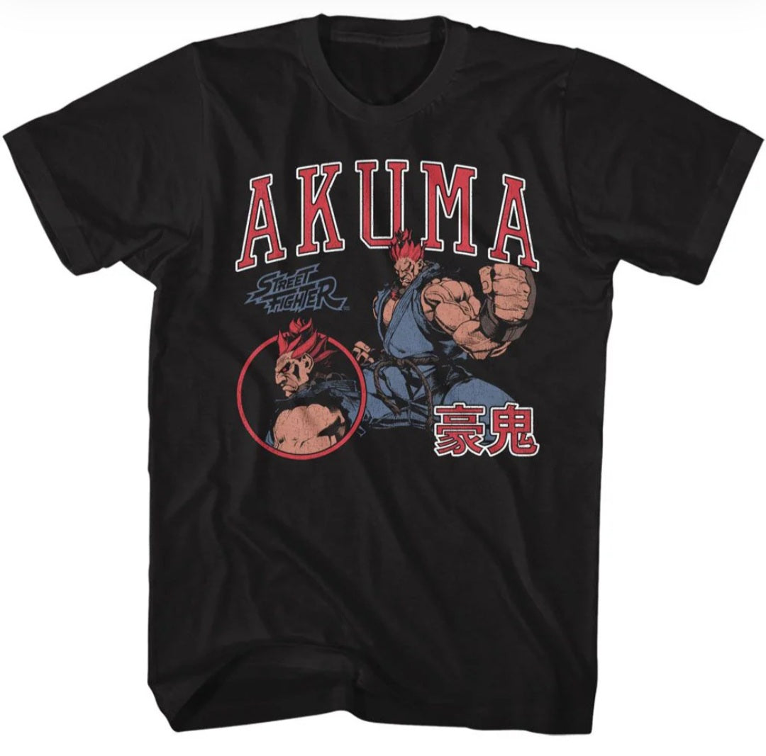Black Akuma graphic varsity T-shirt with large front AKUMA print
