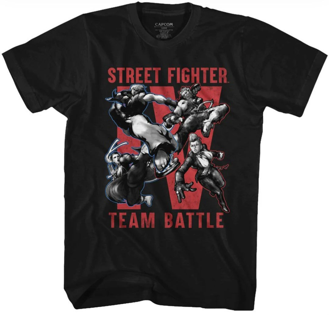 Black T-shirt with Street Fighter Team Battle graphic on front