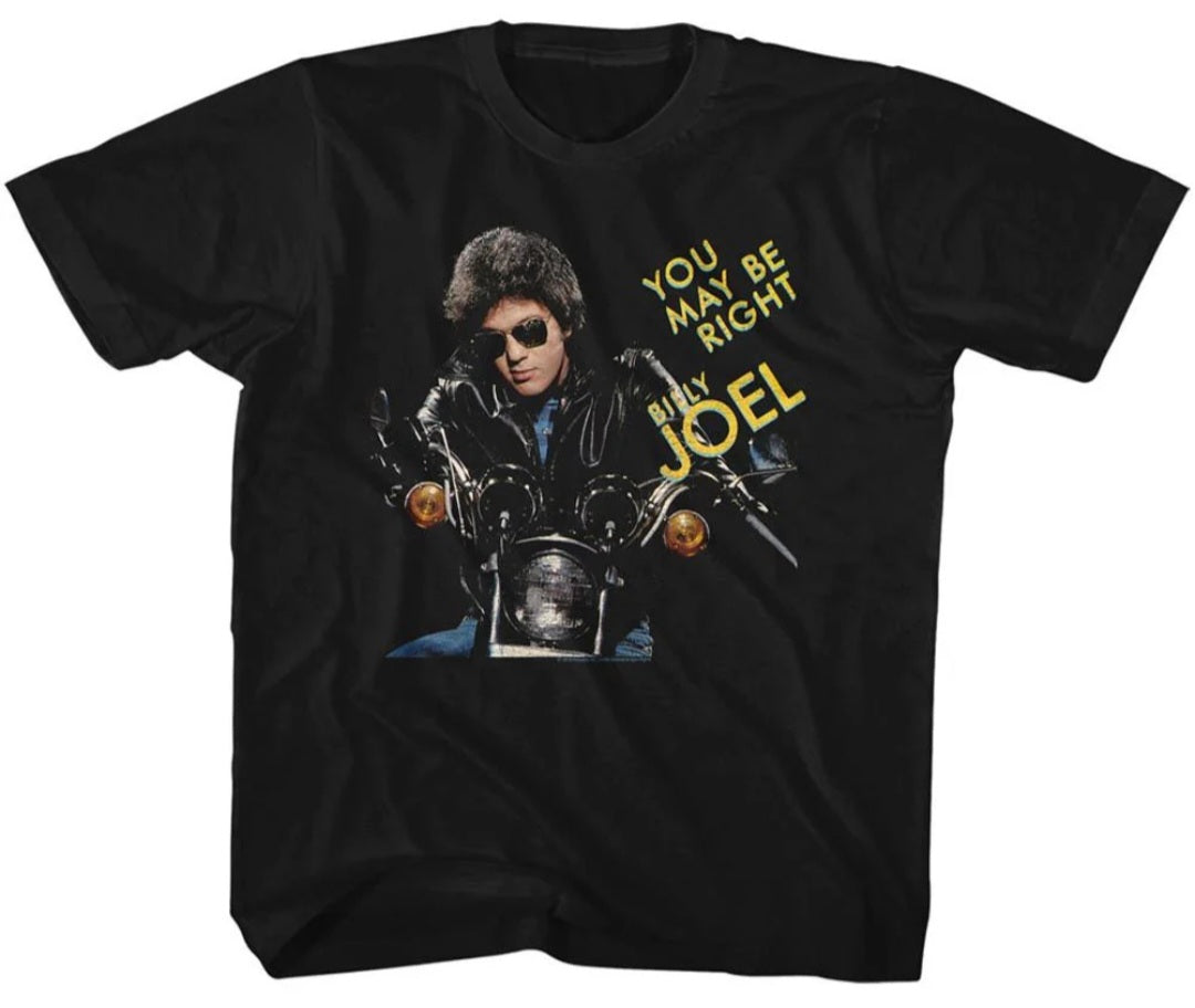 Black toddler graphic T-shirt with Billy Joel front print and yellow text