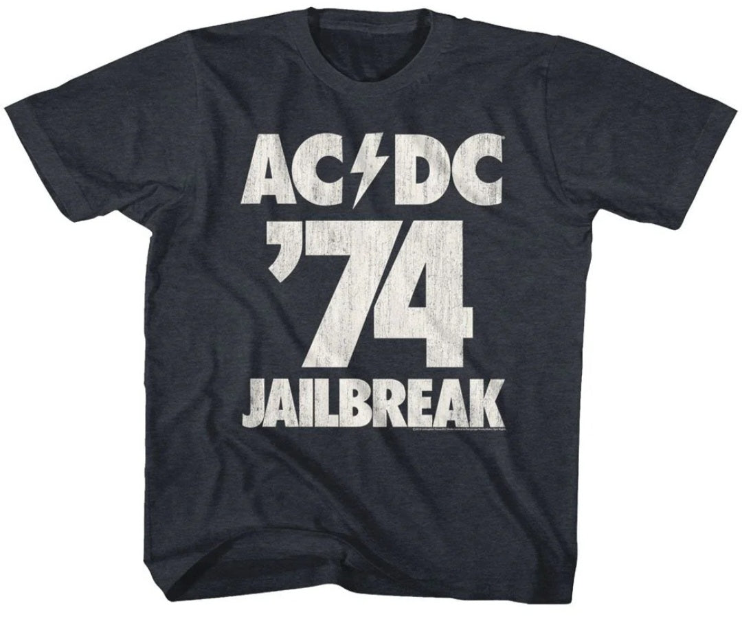 Toddler navy blue AC/DC '74 Jailbreak T-shirt with large front graphic
