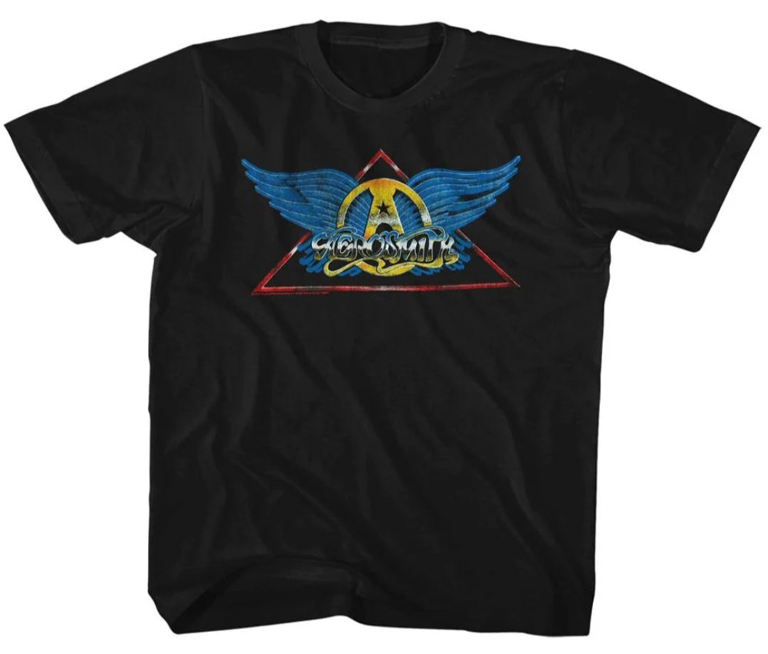Black toddler T-shirt with colorful wings logo graphic on front