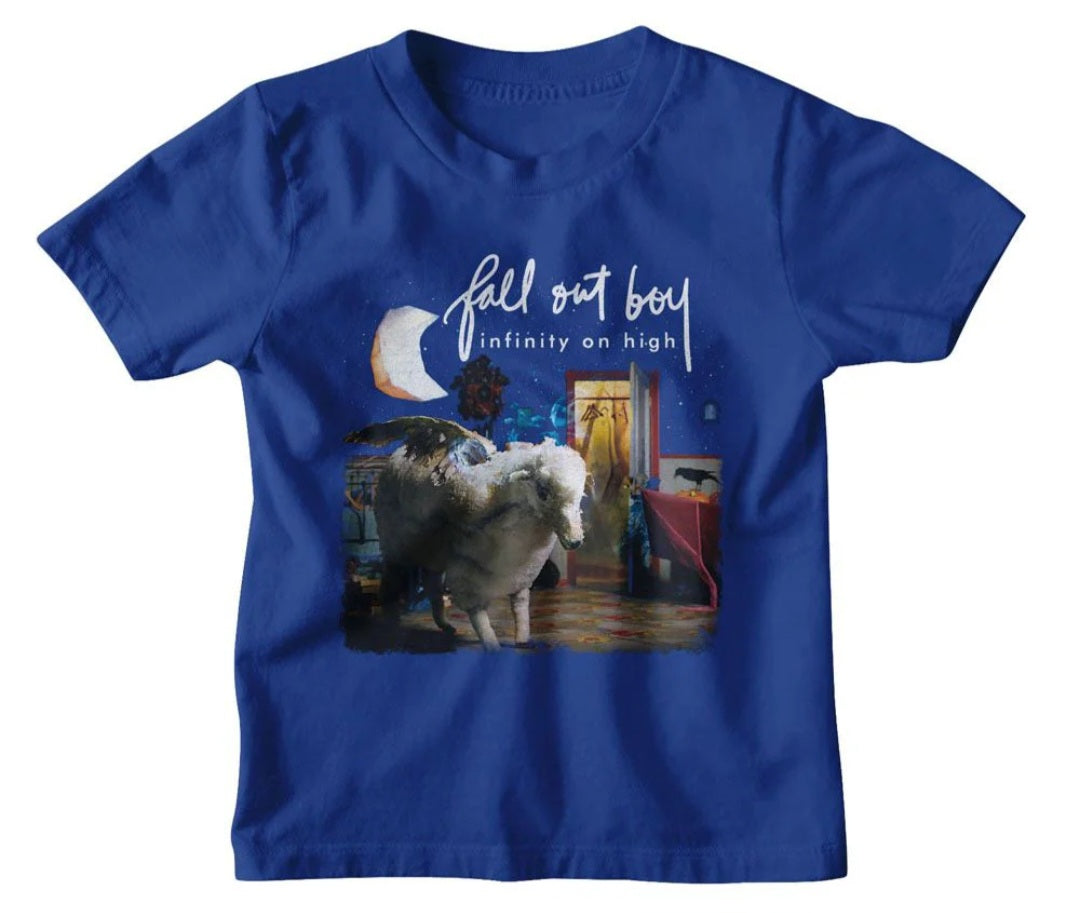 Toddler blue Fall Out Boy graphic T-shirt with Infinity on High front print