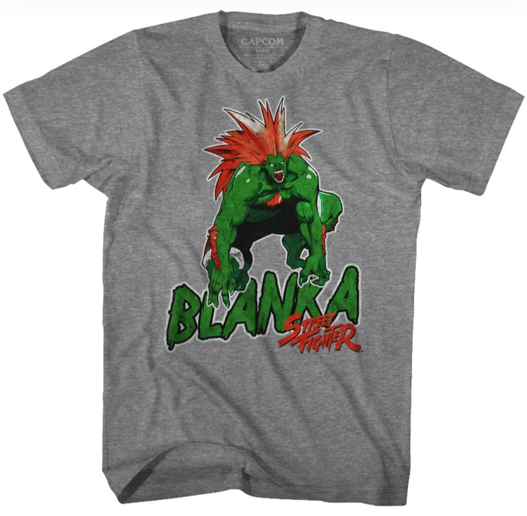 Gray T-shirt with Blanca character graphic on front