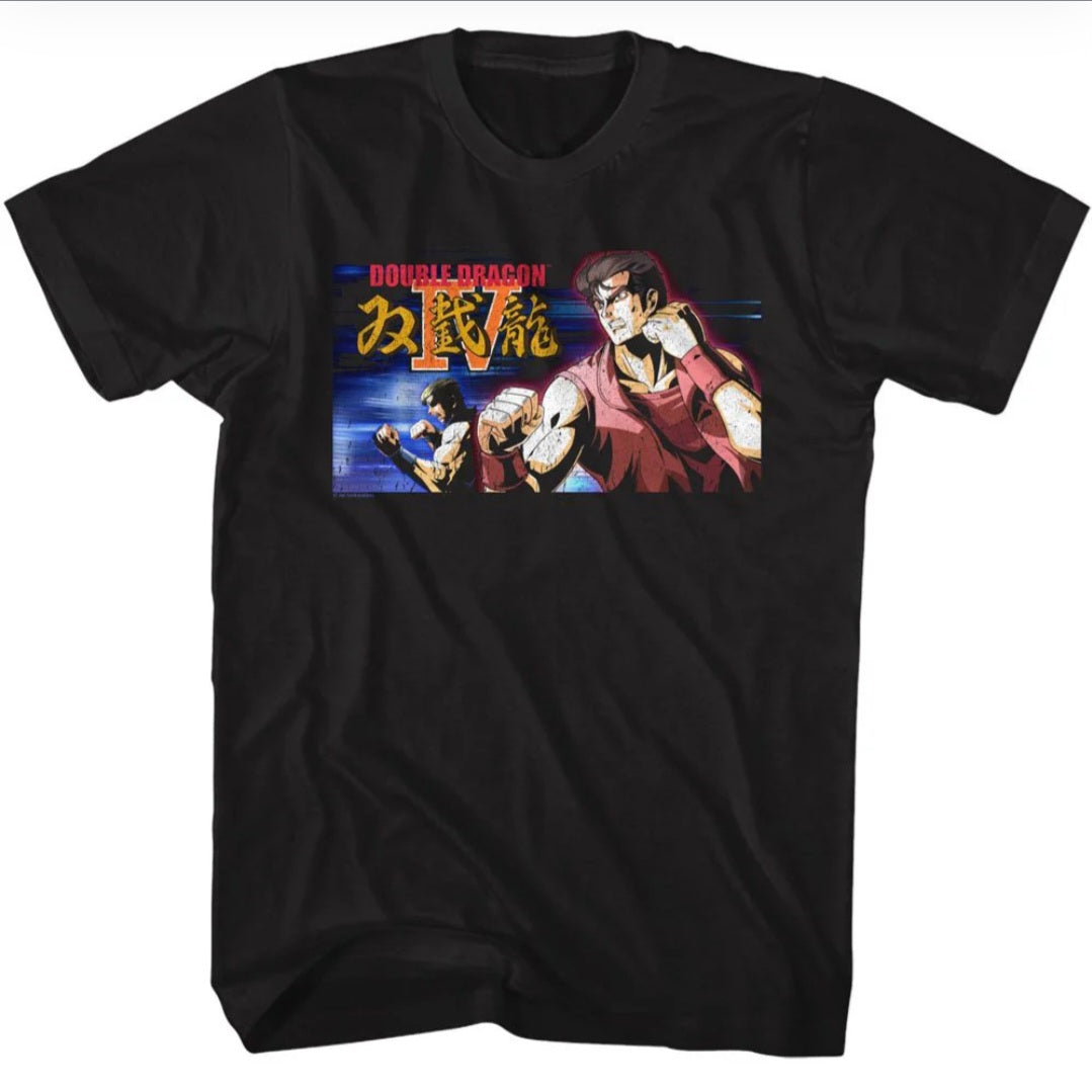 Black graphic T-shirt with anime-style character print, short sleeves, crew neck
