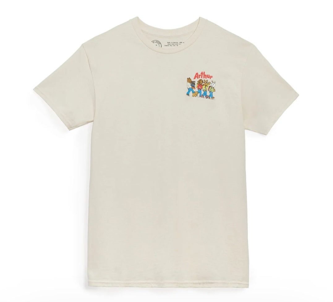 Ivory T-shirt with small colorful Arthur logo on front