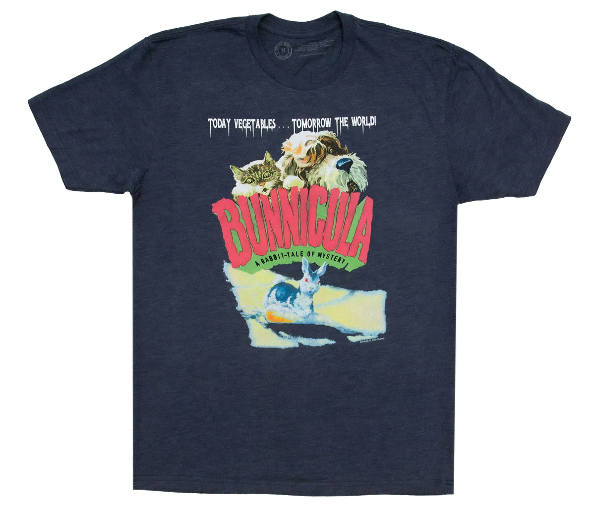 Dark blue graphic T-shirt with Bunnicula character print at center