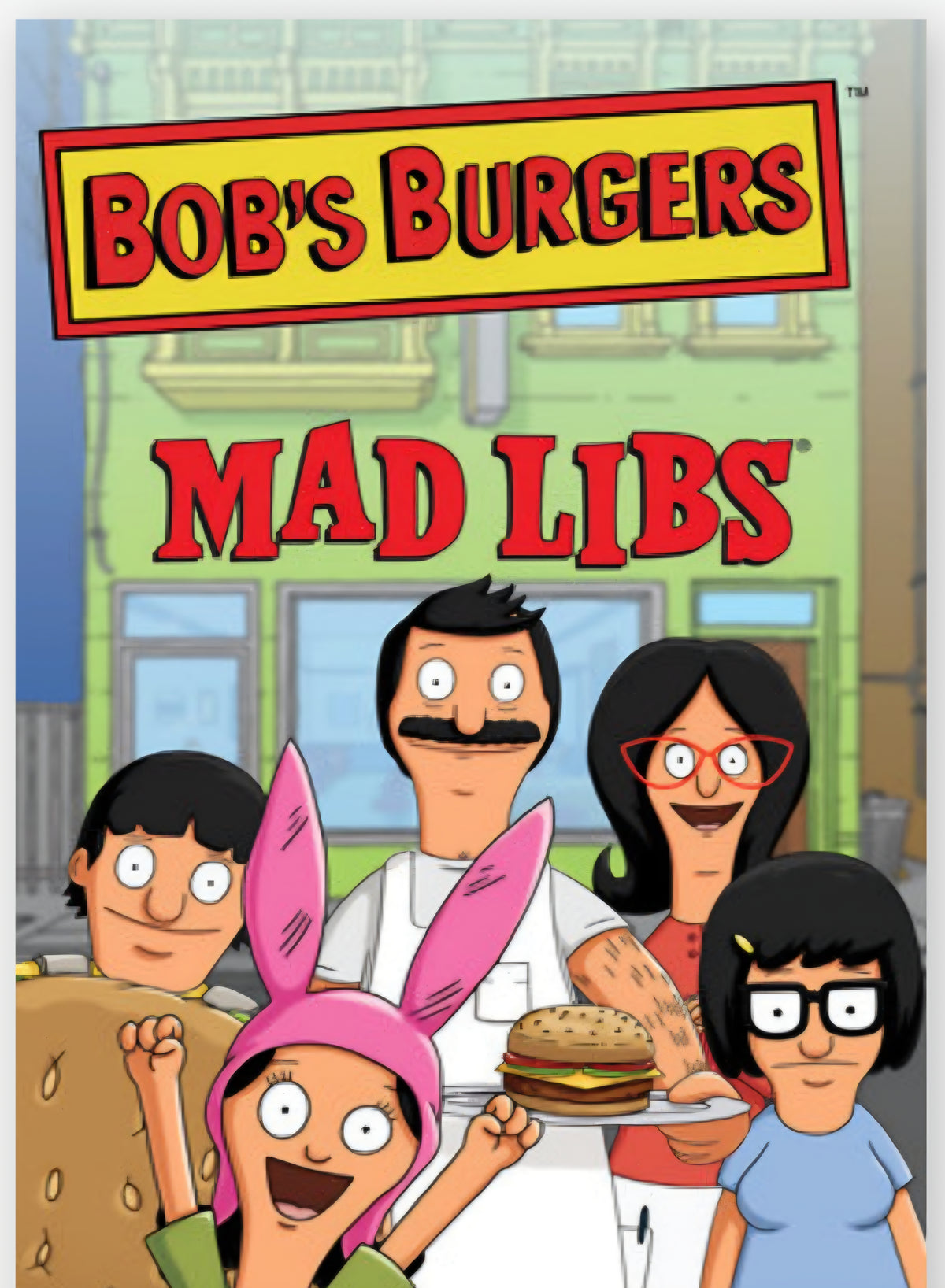 Bob's Burgers Mad Libs game book cover with cartoon family and pink rabbit ears